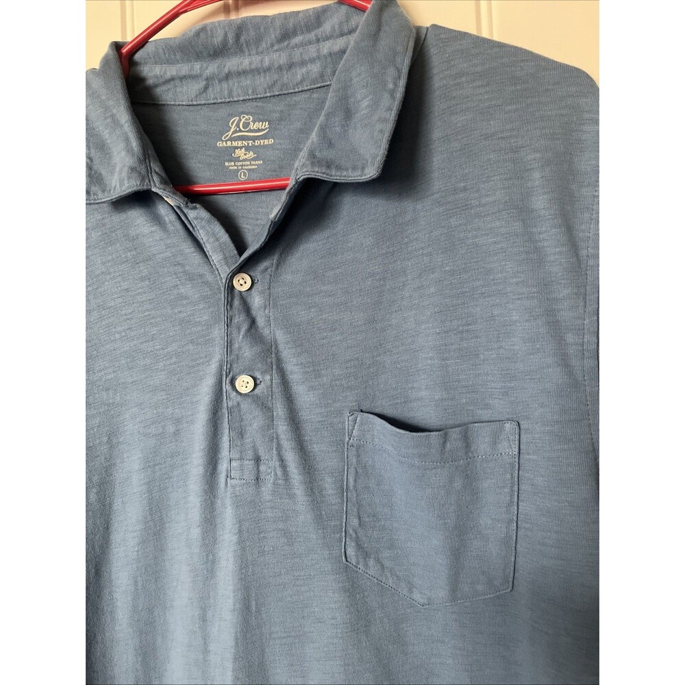 J Crew Garment Dyed Polo Shirt Men Large Blue Slub Knit Good Cotton Pocket Prep